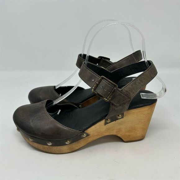 Cordani Brown Leather Slingback Heeled Studded Clogs Size 38 Closed Toe Sandals - Picture 7 of 14